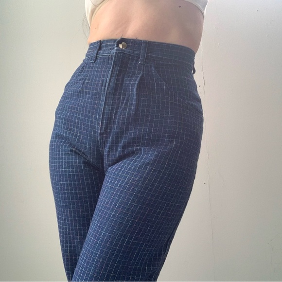 Vintage 1980s highrise pastel grid stitched blue jeans - Picture 7 of 13